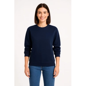 Üç İplik Düz Bisiklet Yaka SweatShirt - Lacivert
