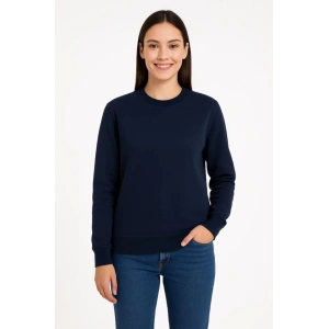 Üç İplik Düz Bisiklet Yaka SweatShirt - Lacivert