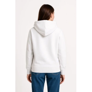 Üç İplik Kapüşonlu Kanguru Çepli SweatShirt Hoodie - Beyaz