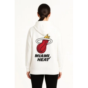 Üç İplik Kapüşonlu Ön Ve Arka Baskılı SweatShirt Hoodie - Beyaz