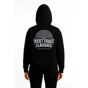 Üç İplik Kapüşonlu Ön Ve Arka Baskılı SweatShirt Hoodie - Siyah