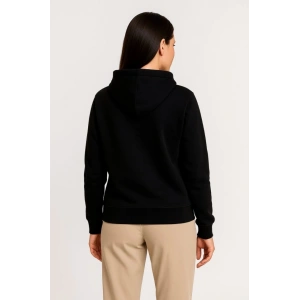 Üç İplik Kapüşonlu Tam Fermuarlı Kanguru Çepli SweatShirt Hoodie - Siyah
