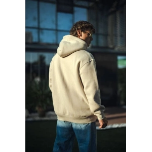 Üç İplik Penye Kapşonlu Basic SweatShirt - Bej