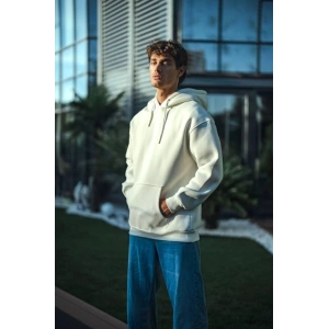 Üç İplik Penye Kapşonlu Basic SweatShirt - Beyaz