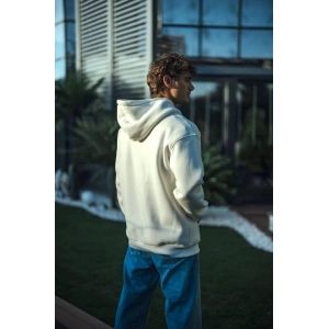 Üç İplik Penye Kapşonlu Basic SweatShirt - Beyaz