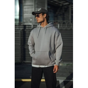 Üç İplik Penye Kapşonlu Basic SweatShirt - Boyalı Gri