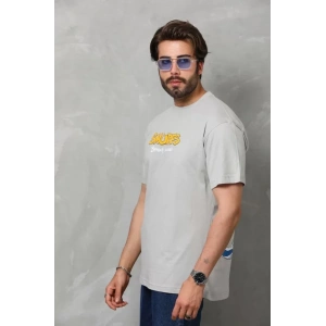 Unisex Basic Bisiklet Yaka Oversize T-Shirt - Gri