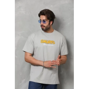 Unisex Basic Bisiklet Yaka Oversize T-Shirt - Gri