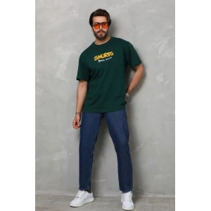 Unisex Basic Bisiklet Yaka Oversize T-Shirt - Yeşil