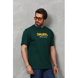 Unisex Basic Bisiklet Yaka Oversize T-Shirt - Yeşil
