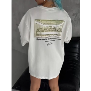 Unisex Baskılı Oversize T-Shirt - Beyaz