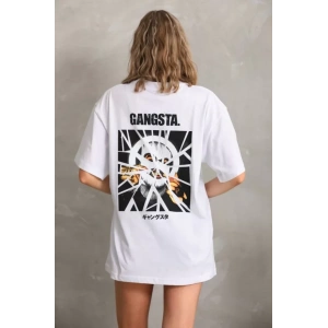 Unisex Baskılı Oversize T-Shirt - Beyaz