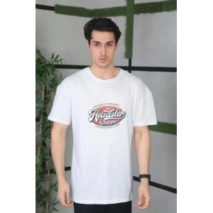 Unisex Baskılı Oversize T-Shirt - Beyaz