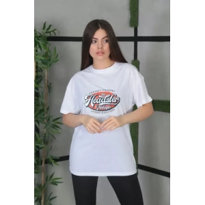 Unisex Baskılı Oversize T-Shirt - Beyaz