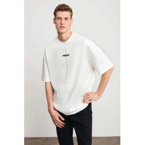 Unisex Baskılı Oversize T-Shirt - Beyaz