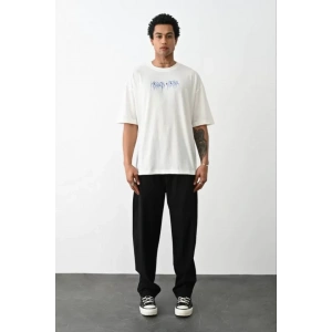 Unisex Baskılı Oversize T-Shirt - Beyaz