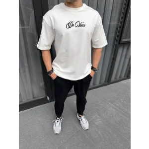 Unisex Baskılı Oversize T-Shirt - Beyaz