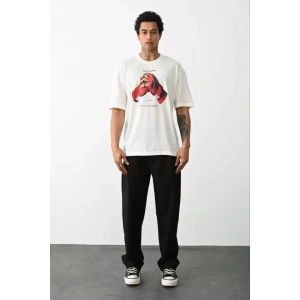 Unisex Baskılı Oversize T-Shirt - Beyaz