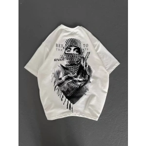 Unisex Baskılı Oversize T-Shirt - Beyaz