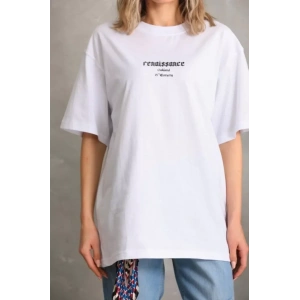 Unisex Baskılı Oversize T-Shirt - Beyaz