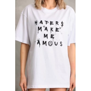 Unisex Baskılı Oversize T-Shirt - Beyaz