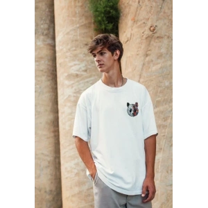 Unisex Baskılı Oversize T-Shirt - Beyaz