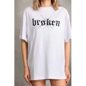 Unisex Baskılı Oversize T-Shirt - Beyaz