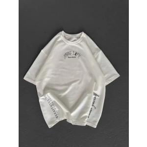 Unisex Baskılı Oversize T-Shirt - Beyaz