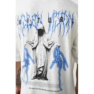 Unisex Baskılı Oversize T-Shirt - Beyaz