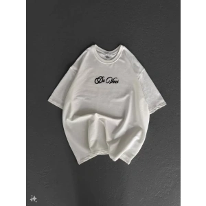 Unisex Baskılı Oversize T-Shirt - Beyaz