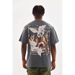 Unisex Baskılı Oversize T-Shirt - Füme