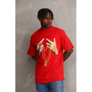 Unisex Baskılı Oversize T-Shirt - Kırmızı