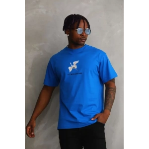 Unisex Baskılı Oversize T-Shirt - Mavi