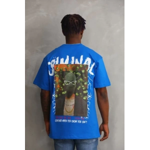 Unisex Baskılı Oversize T-Shirt - Mavi