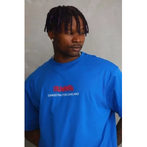 Unisex Baskılı Oversize T-Shirt - Mavi