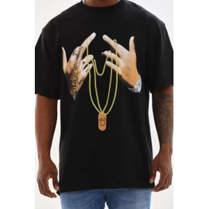 Unisex Baskılı Oversize T-Shirt - Siyah