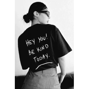 Unisex Baskılı Oversize T-Shirt - Siyah