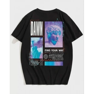 Unisex Baskılı Oversize T-Shirt - Siyah