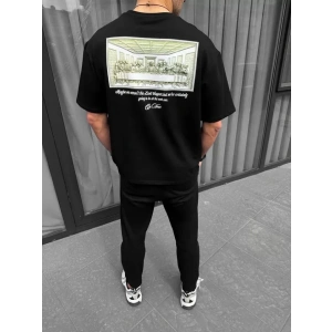 Unisex Baskılı Oversize T-Shirt - Siyah