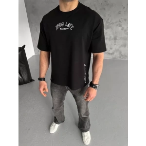 Unisex Baskılı Oversize T-Shirt - Siyah