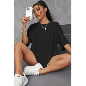 Unisex Baskılı Oversize T-Shirt - Siyah