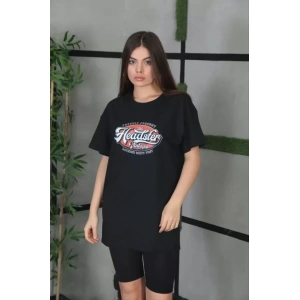 Unisex Baskılı Oversize T-Shirt - Siyah