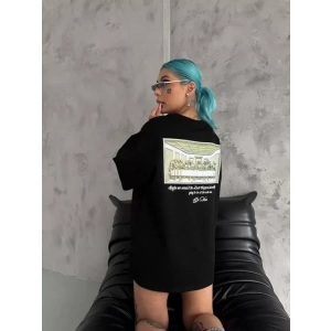 Unisex Baskılı Oversize T-Shirt - Siyah