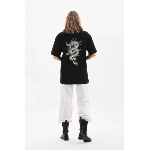 Unisex Baskılı Oversize T-Shirt - Siyah