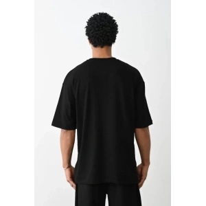 Unisex Baskılı Oversize T-Shirt - Siyah