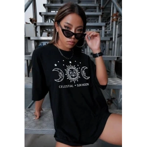 Unisex Baskılı Oversize T-Shirt - Siyah