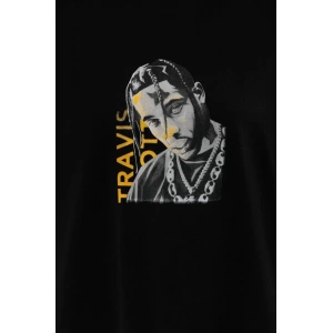 Unisex Baskılı Oversize T-Shirt - Siyah