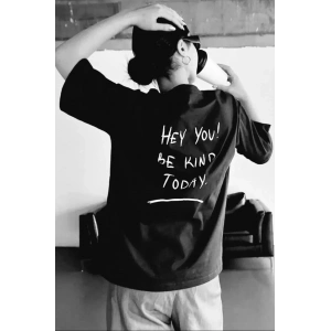 Unisex Baskılı Oversize T-Shirt - Siyah