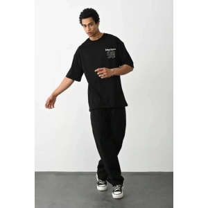Unisex Baskılı Oversize T-Shirt - Siyah