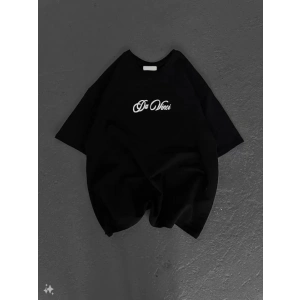 Unisex Baskılı Oversize T-Shirt - Siyah